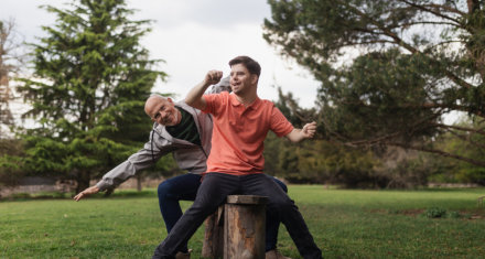 Father and son playing